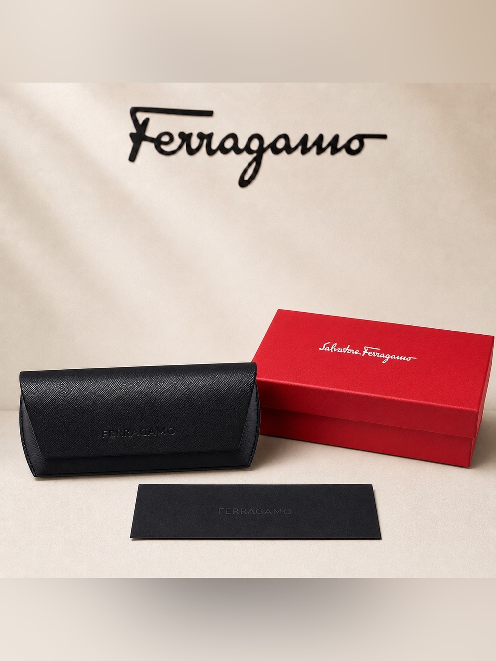 Salvatore Ferragamo Black Saffiano Eyeglasses Case w/ Box & Cleaning Cloth